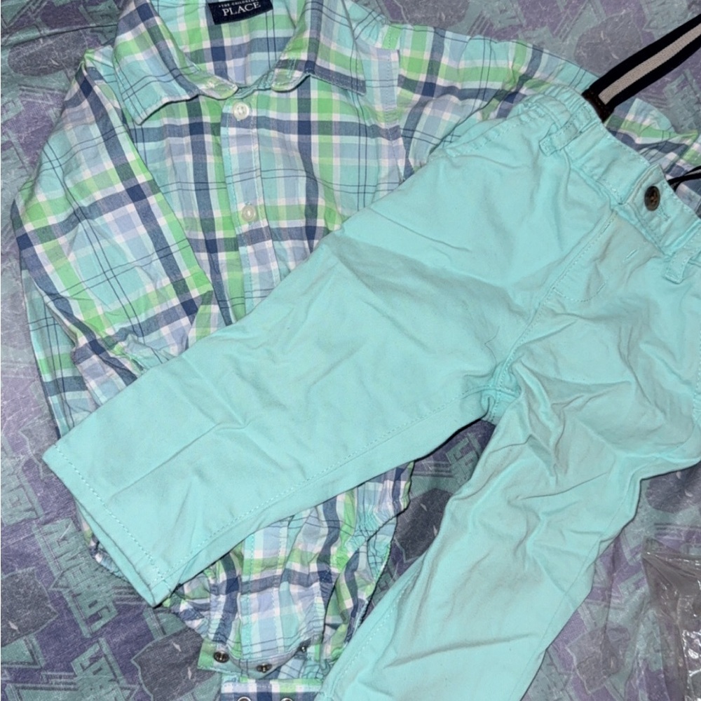 Plaid Shirt and Mint Pants Set